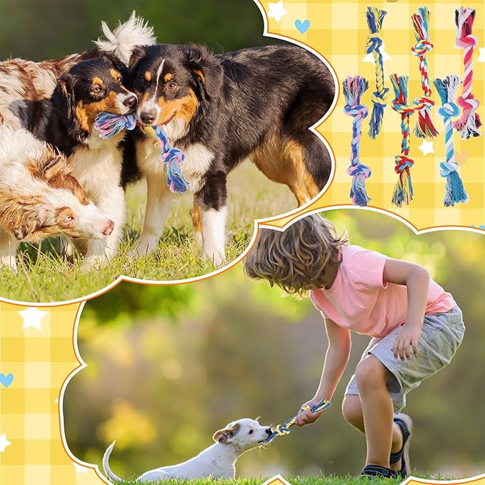 RoundFunny 200 Pcs Knot Rope Dog Toys Multi Color Puppy Chew Toy Cotton Puppy Dental Teething Toys 2 Knot Dog Tug for Small and Medium Dogs Aggressive Chewers Supplies