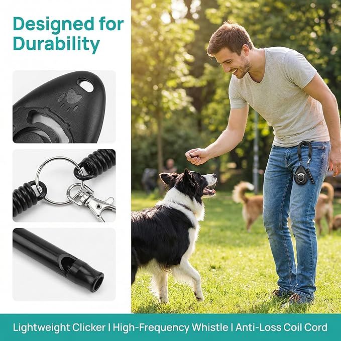 Puppy Training Clicker, Dog Training Tool, Cat Clicker, Dog Training Clicker, Dog Clicker - 2-Pack (with Wrist Strap) Black