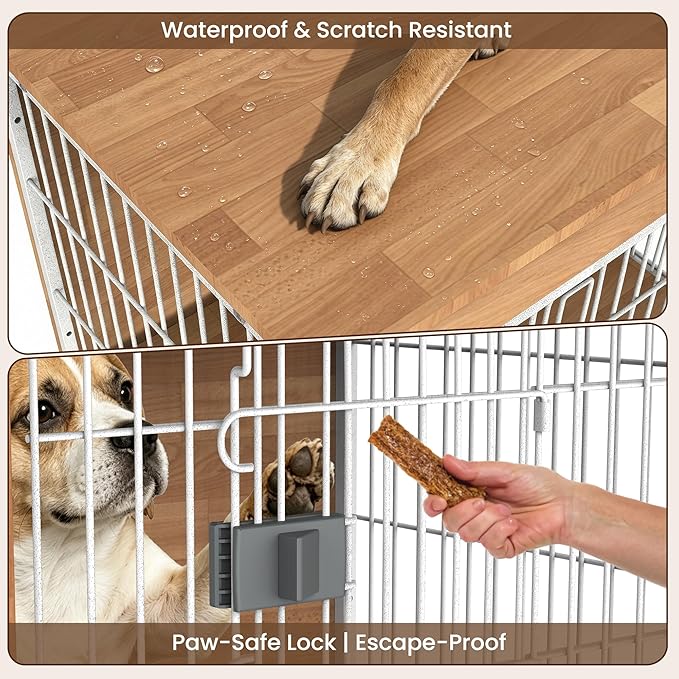 Wooden Dog Crate Furniture, 27in Dog Cage Furniture with Slide Safety Latch, Indoor Decorative End Table for High Anxiety Dogs, Furniture Style Dog Crate for Small to Medium Dogs, Oak