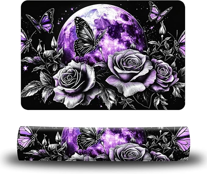 Dog Food Mat, 15.7" x 23.6" Absorbent Pet Feeding Mat for Food and Water, Waterproof Diatom Mud Pet Placemat with Non-Slip Rubber Backing, Easy Clean Cat Bowl Mat for Floors - Purple Moon Rose