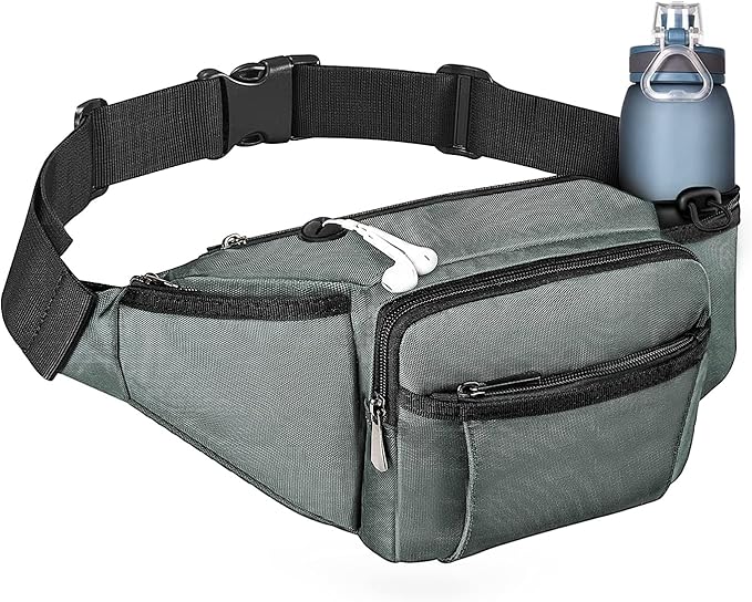 NOOLA Fanny Pack Waist Bag for Men Women, Lightweight Waist Pack with Water Bottle Holder, Adjustable Belt Bag with Multi-Pockets for Hiking, Dog Walking, Outdoor, Cycling, Running, Travel, Grey