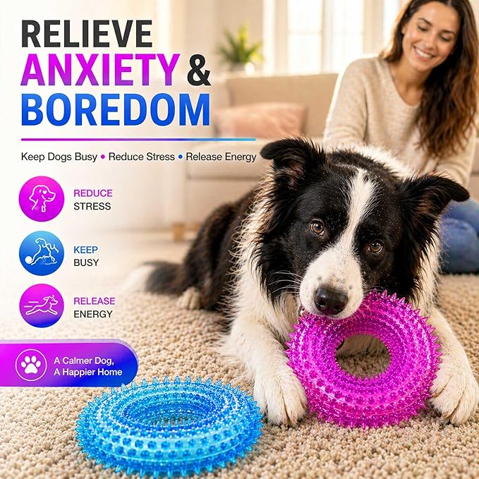 ADUCK Dog Squeaky Chew Toys for Aggressive Chewers, Small Medium Large Dogs Teeth Cleaning Soft Natural Rubber Float Toy for Indoor Outdoor Water Pool, Donut Ring Design 4.92 inch, Blue Purple