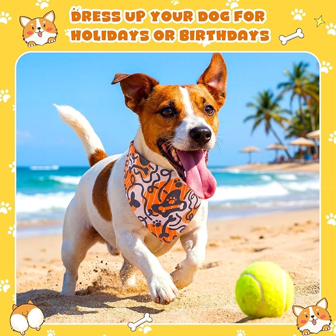Sanwuta 120 Pcs Paw Bandanas for Dogs Bulk Dog Bone and Paw Pattern Triangle Bandanas for Groomers Washable Pet Scarves Adjustable Bibs for Small and Medium Pets, 30 Styles