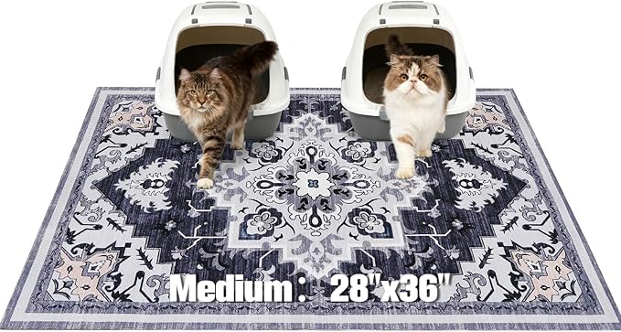 EXPAWLORER Cat Litter Mat, 28”x36” Medium Non-Slip Urine Waterproof Litter Trapping Mat Easy to Clean Washable Litter Box Mat for Floor Soft on Kitty Paws, Indoor Food Mats Rug Pads for Bathroom Grey