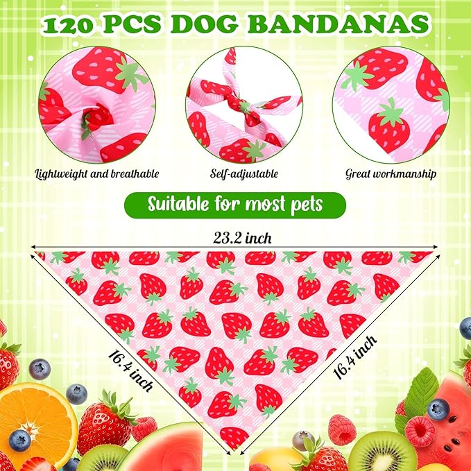 Youyole 120 Pcs Dog Bandana Bulks Fruits Dog Bandanas Summer Pet Scarf Soft Cat Triangle Scarfs Pet Bandana Flamingo Bibs for Small and Medium Breed Costume Accessories Decor