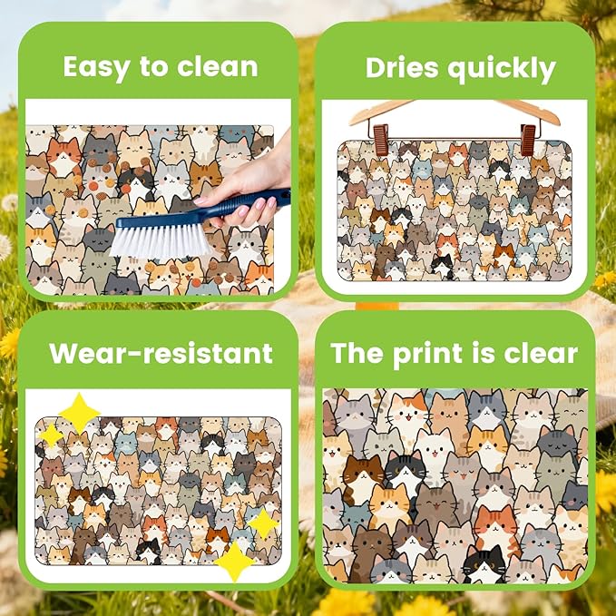 Cute Cat Food Mat 20 x 12 Inch Cartoon Pattern Non Slip Design, Pet Feeding Mat Absorbent Quick Dry Washable Rectangle Bowl Placemat Rug Protect Floors for Cat Dog Food Water Area Home Use