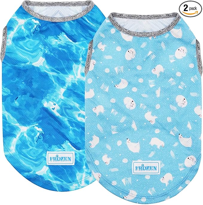 KYEESE 2Pack Dog Cooling Shirt, Breathable Dog Shirt for Small Medium Dogs, Sun Protection Dogs Cooling Vest Tank Top, Lightweight Soft Sleeveless Summer Pet Clothes, Polar Bear+Ice, XL