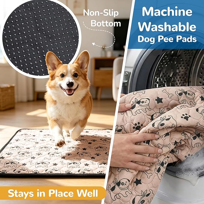 BAEJMJK Washable Dog Pee Pads 4-Layer Super Absorbent Puppy Training Pads Waterproof Non-Slip Leak-Proof Reusable Mats for Potty, Crate, Playpen & Travel(20"x28",Coffee 1-Pack)
