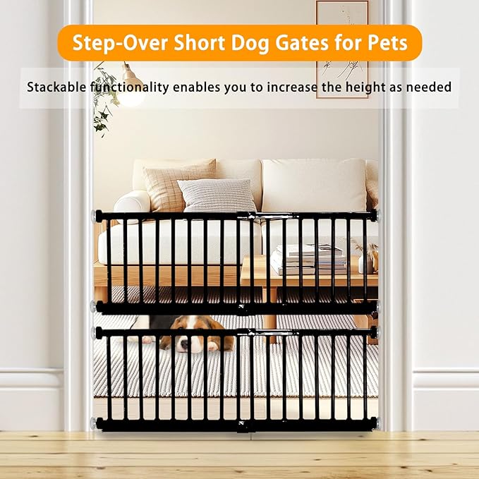Dog Gate, SHYUJAJIE Adjustable Extra Wide Short Dog Gate,Small Pet Gate with 4 Extension Kits, Pressure Mounted for Doorways & Stairs (Black, 18-48" W*18" H)