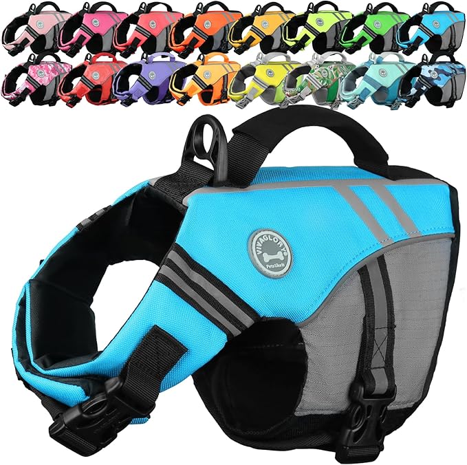 VIVAGLORY Sports Style Dog Life Vest, Dog Life Jacket for Swimming & Boating, Ripstop & Buoyancy for Puppy Doggy, Lifejacket with Handle, XS, Blue