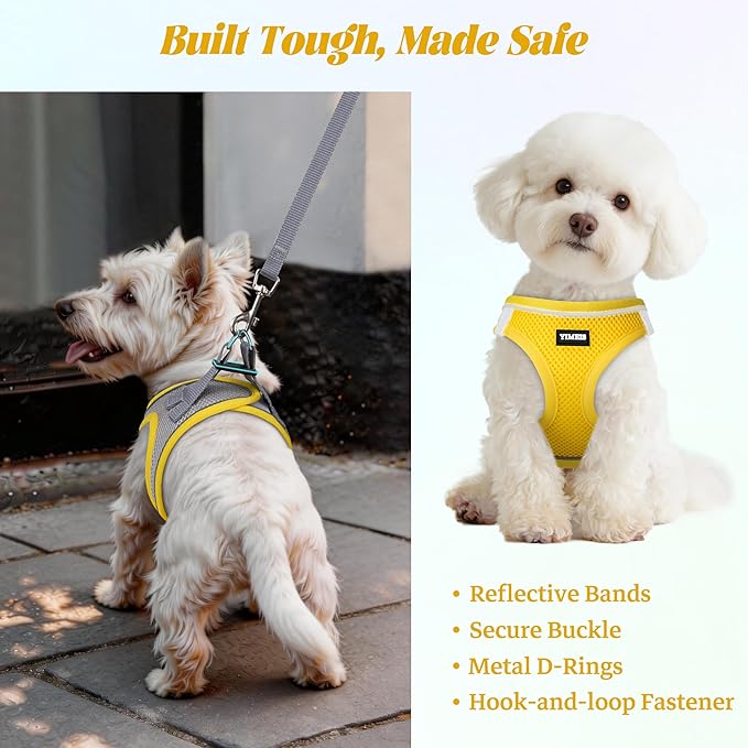 YIMEIS Dog Harness and Leash Set, No Pull Soft Mesh Pet Harness, Reflective Adjustable Puppy Vest for Small Medium Large Dogs, Cats (Yellowgrey, Medium (Pack of 1)
