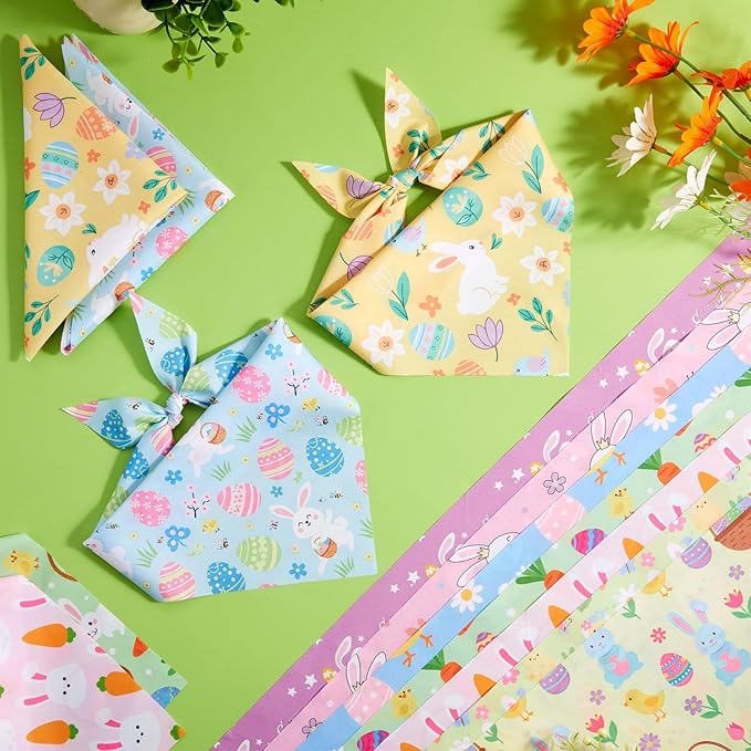 Weewooday 50 Pcs Easter Dog Bandanas Bulk with Bunny Rabbit Egg Carrot Pattern Soft Bibs Adjustable Triangle Pet Scarf Bowtie for Small Medium Large Costume Grooming(19.7 x 13.8 x 13.8 Inch)