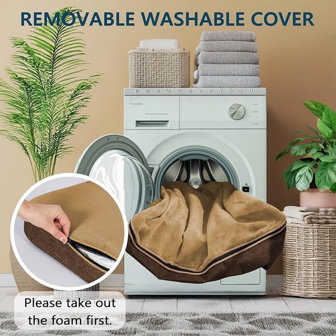 LIROCE Washable Dog Bed Cover Replacement, XXL Wrap-Around Zipper Cover for Orthopedic Memory Faom Dog Bed (48x30x6 inches), Brown