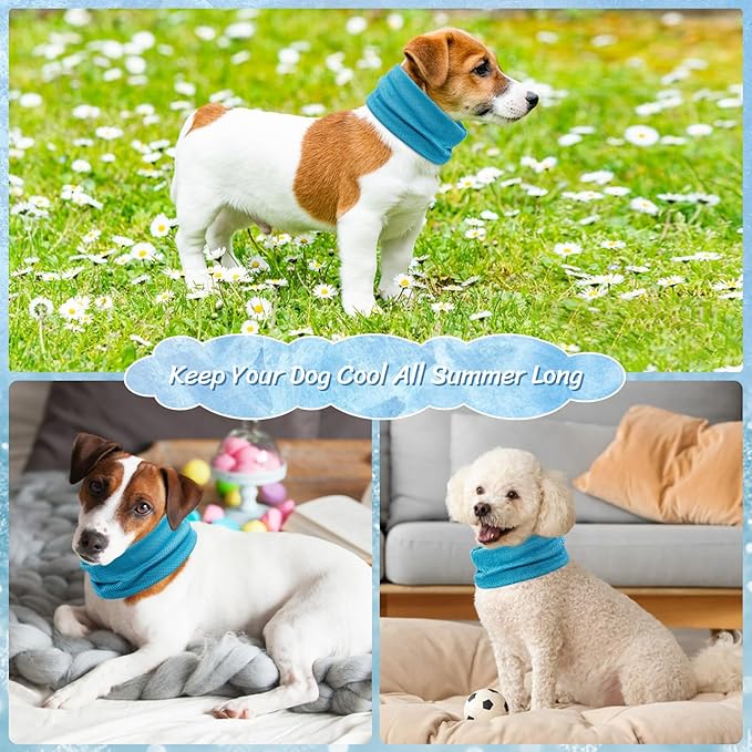 Dog Cooling Bandana Collar, Ice Instant Cooling Pet Bandana Scarf Collar for Small Medium Dogs, Breathable Ice Towels Bulldog Cats Ice Collar Summer Cooling Towel Neck Wrap with Leash Hole Blue