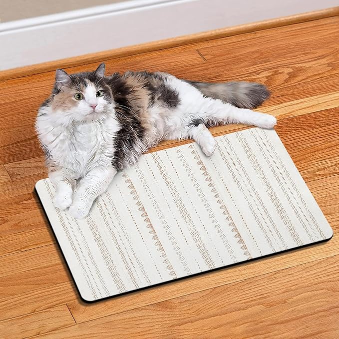 Moroccan Stain Dog Food & Water Mat, Boho Pet Feeding Mat for Floor Non-Slip Waterproof, Super Absorbent Cat Bowl Mat, Easy to Clean Durable Pet Placemat,12" × 20"