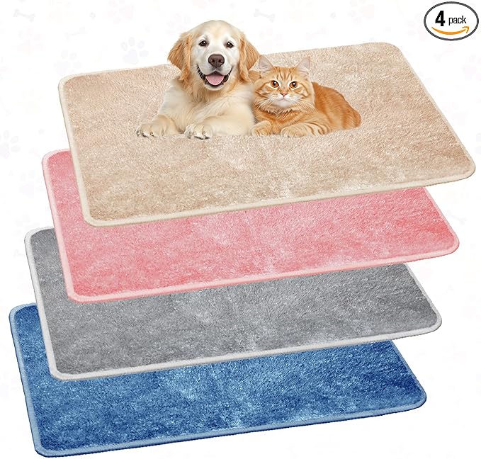Drydiet 4 Pcs Pet Carrier Pad Travel Pet Reversible Dog Mat Replacement Liners for Travel Dog Bed Pad Washable Plush Double Sided Bed Mat for Cat Kennel Crate(Colorful,17 x 11 Inch)