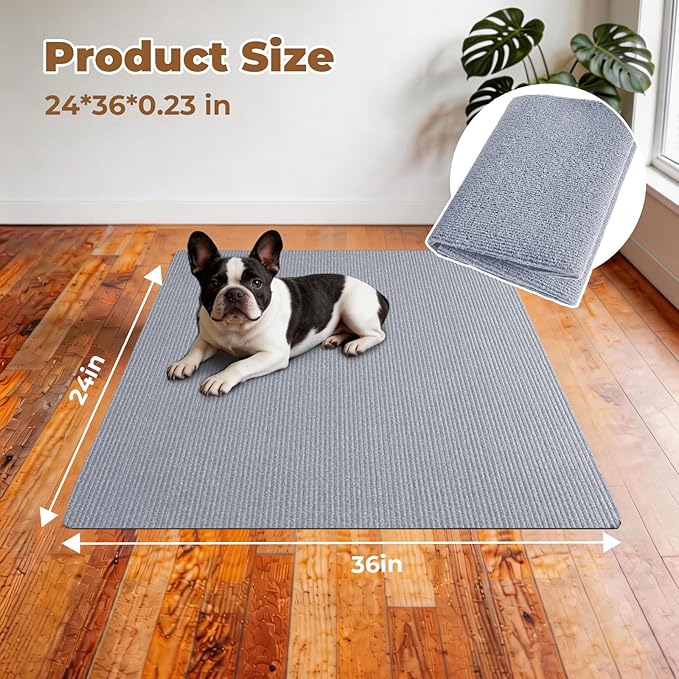 Dog Crate Mat, 24 in X 36 in Dog Playpen Mat Kennel Mat Extra Large Liner for Under Dog Crate cages, Absorbent Urine, Puppy Pee Pad Reusable Washable Floor Protector Waterproof Non-Slip Light Grey