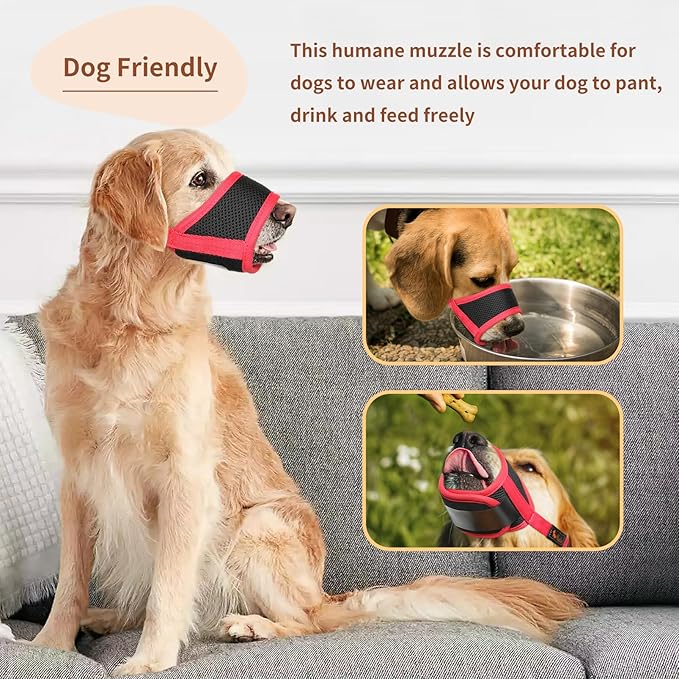 HEELE Dog Muzzle,Soft Nylon Muzzle Anti Biting Barking Chewing,Air Mesh Breathable Drinkable Adjustable Loop Pets Muzzle for Small Medium Large Dogs 4 Colors 4 Sizes (Red, S)