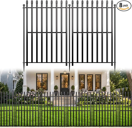 8 Panels No Dig Decorative Garden Fence, 48in(H)×17.6ft(L) Heavy-Duty Rustproof Metal Panels, Outdoor Dog Barrier for Yard & Patio, Landscape, Border| Portable Temporary Fencing