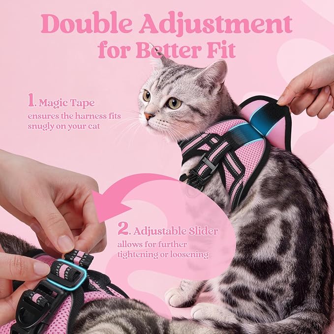 rabbitgoo Cat Harness and Leash, Step-in Escape Proof Kitten Harness Set, Soft Comfortable Cat Vest, Easy to Wear and Adjust, Reflective for Safe Outdoor Walking, Pink, X-Large