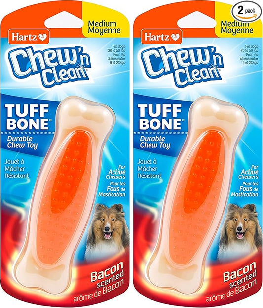 Hartz Chew 'n Clean Tuff Bone Bacon Scented Dental Dog Chew Toy - Medium (Pack of 2)