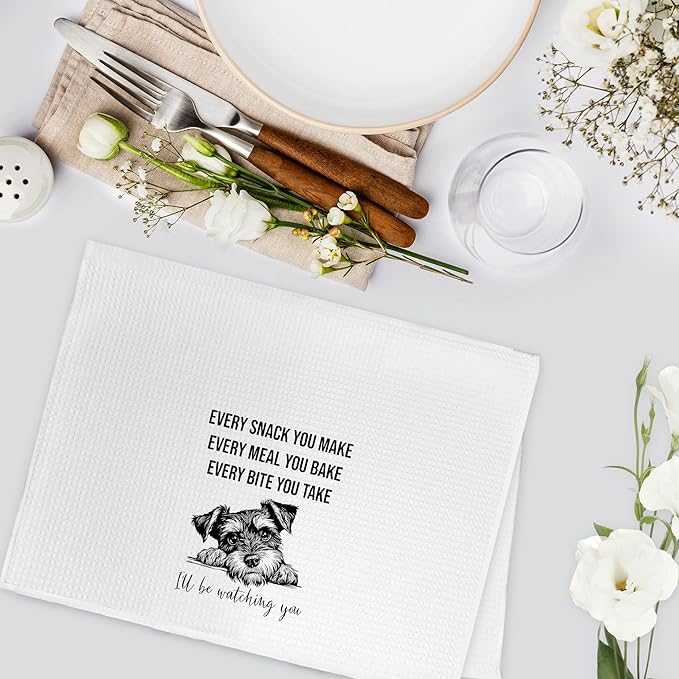 Funny Mini Schnauzer Dog Kitchen Towels, Schnauzer Gifts for Women Men, Puppy Dog Lover Gifts Decor Hand Towels, I'll Be Watching You Hand Dish Tea Towel for Kitchen Bathroom, 16x24 Inch