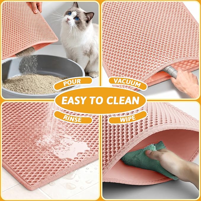 Pieviev Cat Litter Mat Double Layer Waterproof Urine Proof Trapping Mat 1 Pack (Red, 30x24 Inch (Pack of 1))