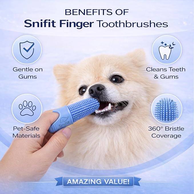Dog Finger Toothbrush for Small & Large Dogs - Reusable Soft Silicone Dog Dental Finger Brush Fit All Breed Sizes - Non-Toxic Finger Teeth Cleaner for Dogs Prevents Bad Breath & Oral Care -Blue