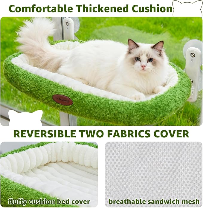 Woochpet Cat Window Perch, Foldable Cat Hammock with Sunken Design & Removable Soft Cover with 4-Sided Bolster,4 Strong Suction Cups Window Resting Seat for Resting Indoor Kitten