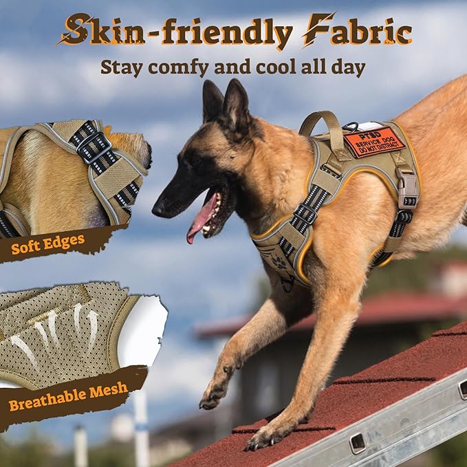 rabbitgoo Tactical Dog Harness for Large Dogs No Pull Adjustable Military Vest with Handle MOLLE Reflective Heavy Duty Dog Vest for Walking Training Hunting Outdoor Working Medium Size Dog Brown M