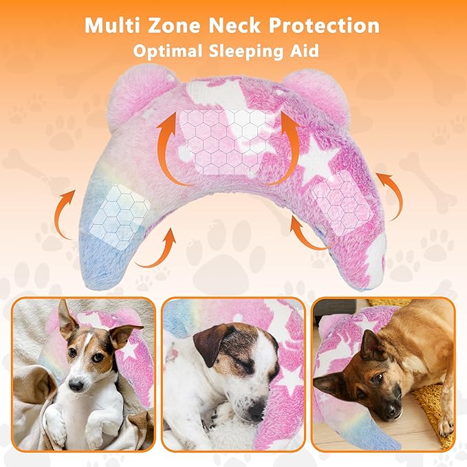 Pet Calming Pillow for Dogs, Soft U-Shaped Pillow Glow in the Dark, Joint Relief, Sleep Comfortably,Suit for Small, Medium, Large Dogs, Fluffy Pet Neck Pillow (S-Light Pink)