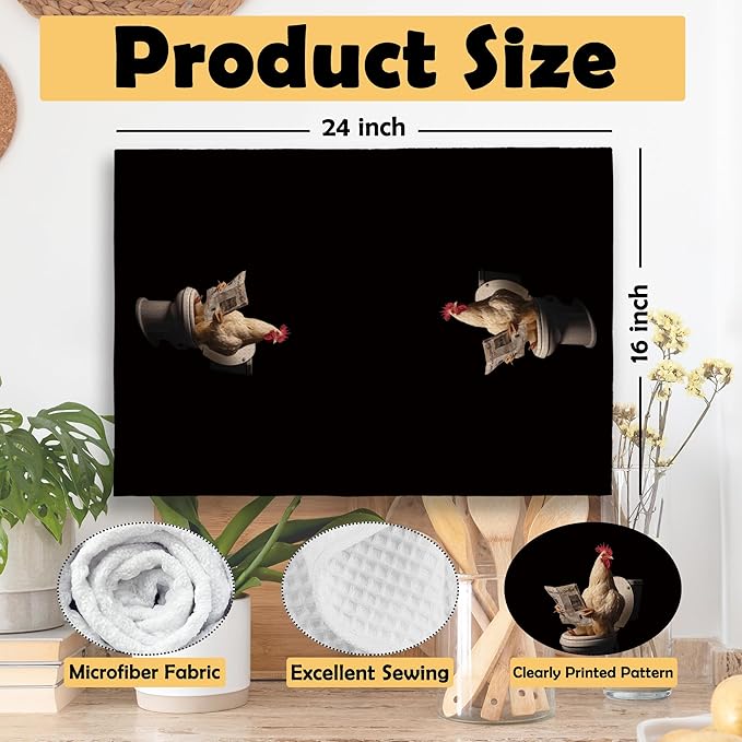 Funny Chicken Hand Towels Set of 2, Chicken Lovers Mom Gifts Hand Towel for Bathroom Decor, Dark Farmhouse Farm Animal on Toilet Decorative Towels for Bathroom Washroom Restroom 16x24 Inch