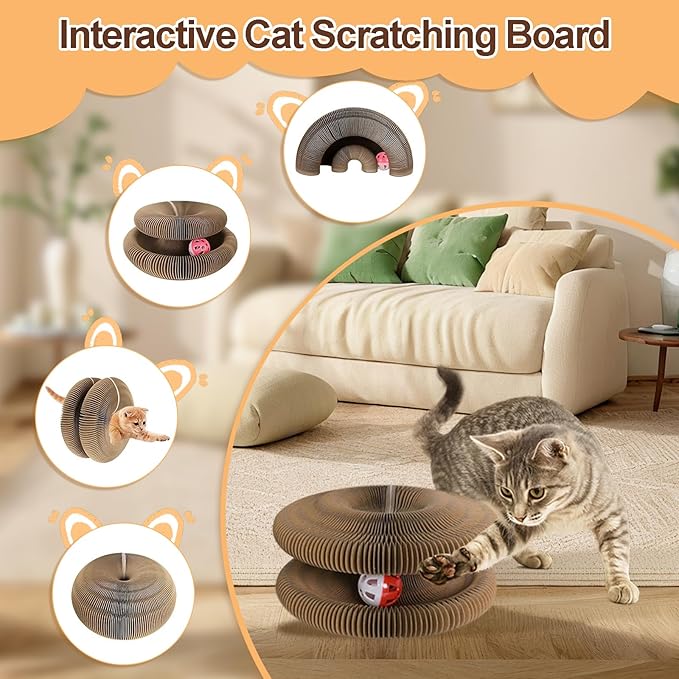 Magic Organ Cardboard Cat Toy,Cat Scratching Board with A Ball for Mental Physical Exercise,Shape Shifting Accordion Kitten Scratcher Toys with Different Shapes,Cat Scratch Toys for Indoor