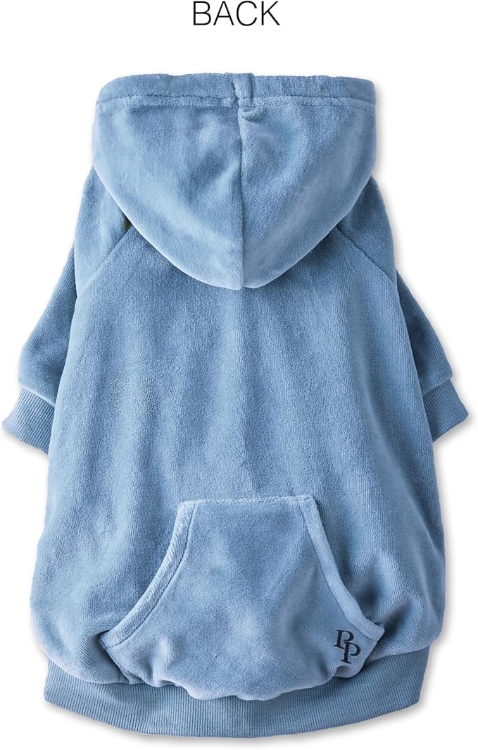 Pet Passion Cooper II Organic Cotton Velour Dog Hoodie Pet Coat for Small, Medium and Large Dogs, Faded Denim, Large (40-60 lbs)