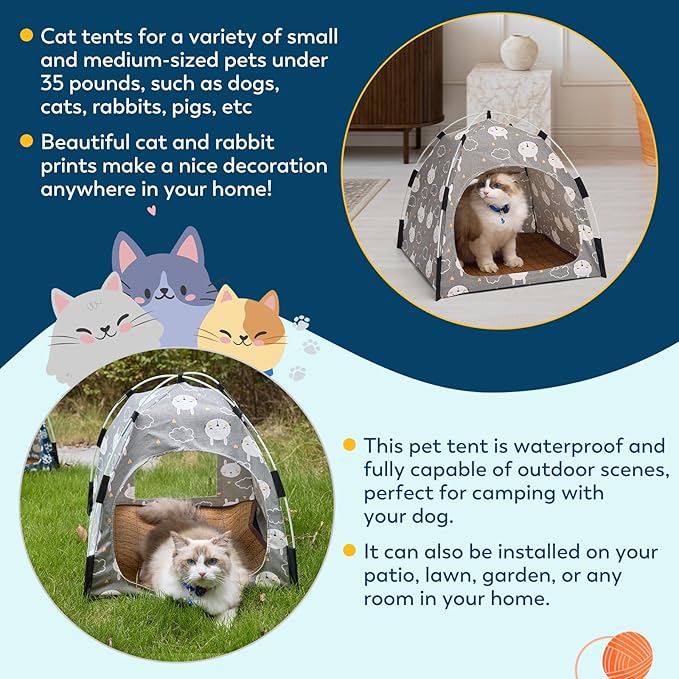 Cat Tent Indoor Outdoor, Portable Pet Cave for Small Dogs & Kittens with Removable Cushion Non-Slip Bottom Foldable Travel Cat House
