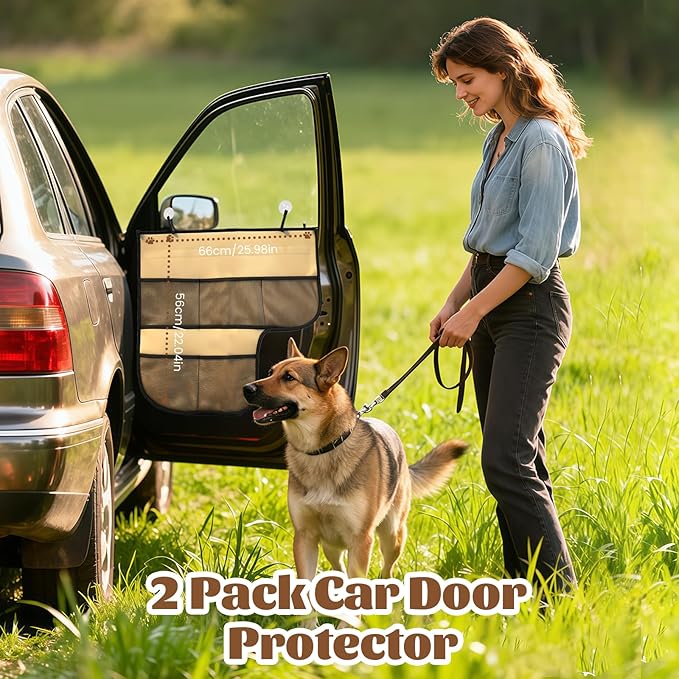 Wokyo 2 Pack Dog Car Door Protector, Anti-Scratch Waterproof Car Door Cover 25.98" x 22.04" Beige 2-Layer Design Durable Pet Vehicle Doors Guard for Cars, Trucks, SUVs