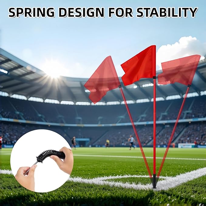 Soccer Corner Flags Set of 4 for Soccer Field, 5FT Agility Training Poles with Corner Flags,Speed and Agility Training Equipment for Sports Practice with Ground Spring Nails and Storage Bags (Red)