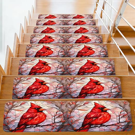 Animal Abstract Bird Stair Treads for Wooden Steps Indoor Washable Staircase Carpet 1PCS 30"x7.8" Stair Step Treads Non-Slip Staircase Covers Peel and Stick Safety Mat for Kids Elders Pets