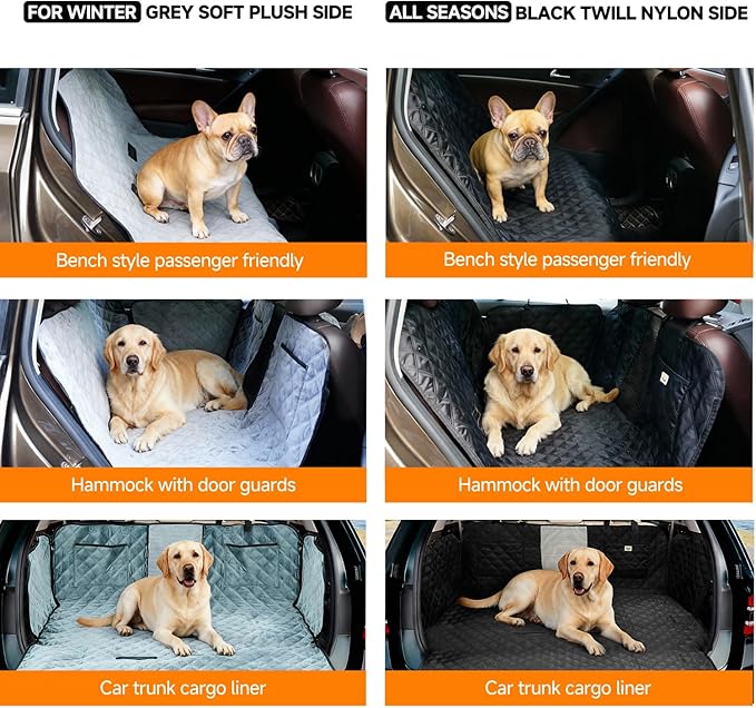 PETTALK Deluxe Dog Car Cover for Back Seat, Waterproof Reversible Dog Hammock for Backseat Non-Slip Pet Cover for Dogs with Mesh Window, Anti Scratch Seat Protector Universal Fit for Cars SUVs Trucks