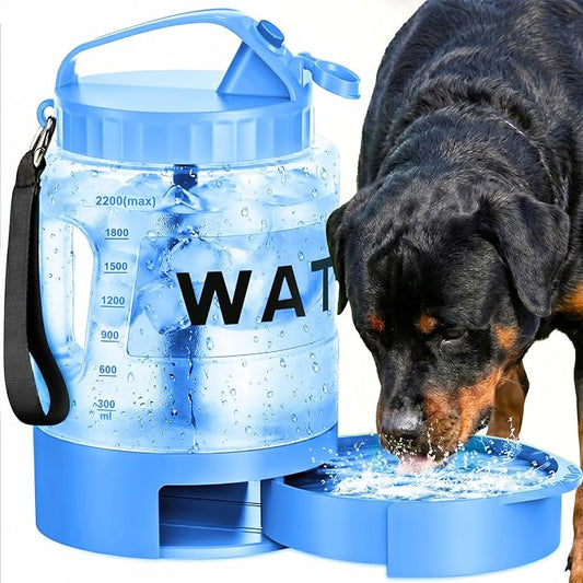 77oz Dog Water Dispenser, 2.2L Large Portable Dog Water Bottle with Pull-Out Drinking Bowl, BPA Free Leak-Proof Pet Travel Water Container for Camping, Hiking, Beach, Car Travel Essentials - Blue