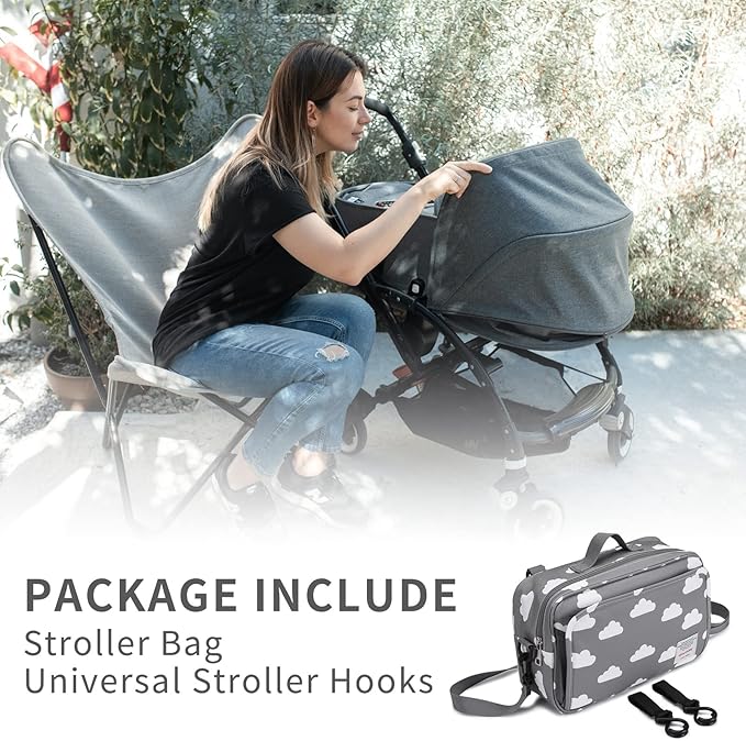 GOGOSO Small Diaper Bag, Stroller Organizer Bags for Baby with Insulated Pocket, Stroller Hooks and Adjustable Strap,Universal Mini Diaper Tote Bags Fit All Strollers, Gray
