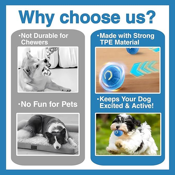 Interactive Dog Ball Toy for Small Dogs-Automatic Self-Moving Pet Toy,USB Rechargeable, Durable & Safe for Mental Stimulation (Blue)