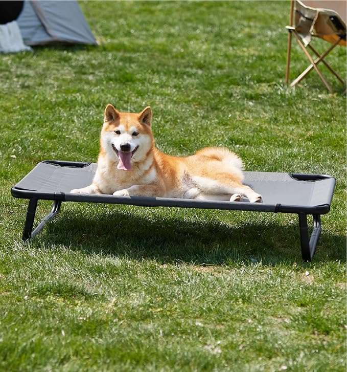 MADE 4 PETS Elevated Cooling Dog Bed for Small Medium Dogs – Raised Pet Cot with Breathable Mesh, No-Slip Feet, Chew-Resistant Frame, Portable Indoor & Outdoor Dog Hammock Bed, 32"x25", Gray