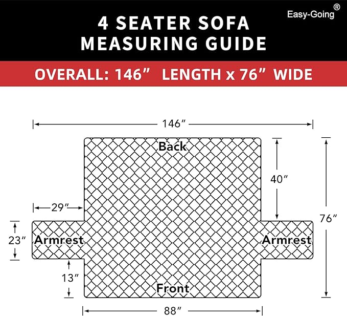 Easy-Going 4 Seater Sofa Slipcover Reversible Sofa Cover Water Resistant Couch Cover with Foam Sticks Elastic Straps Furniture Protector for Pets Children Dog Cat (XX-Large, Christmas Red/Ivory)