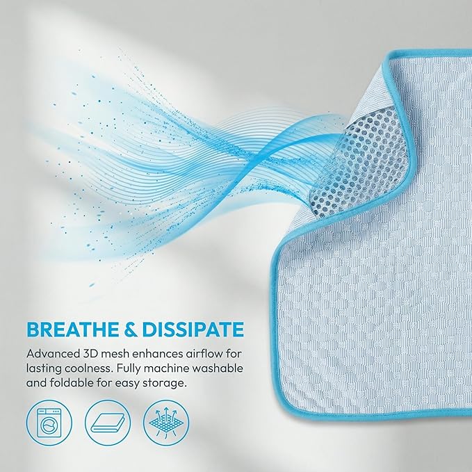 Dog Cooling Mat for Small & Medium Pets, 24"x20" (60x50cm) - Gel Free Ice Silk Self-Cooling Pad, Non-Slip Summer Pet Bed, Portable & Scratch Resistant, Blue