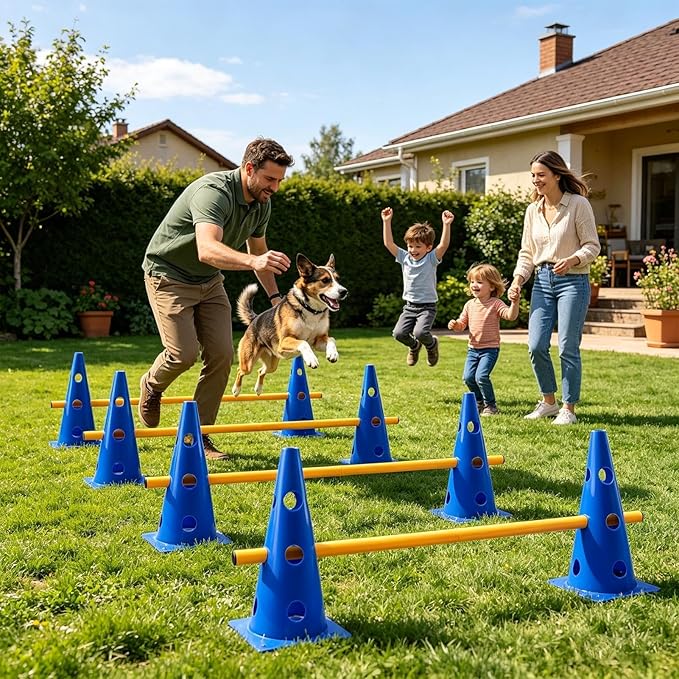 Dog Agility Course - Hurdle Cone Buckets, Dog Agility Equipment, Hurdle Cones Obstacle with Yellow Poles for Training & Fitness | Pet Training Obstacles for Puppy, Outdoor Garden, Backyard, Park