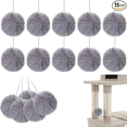 15 Pack Cat Tree Replacement Balls, Interactive Dangling Toys with Bell and Single Elastic Rope Kitten Tower Replacement Ball Plaything Add Ons for Cat Scratching Post Tree