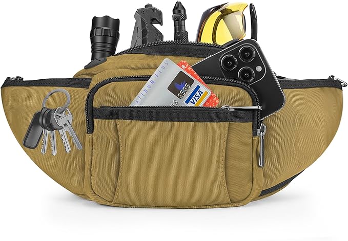 NOOLA Fanny Pack Waist Bag for Men Women, Lightweight Waist Pack with Water Bottle Holder, Adjustable Belt Bag with Multi-Pockets for Hiking, Dog Walking, Outdoor, Cycling, Running, Travel, Khaki
