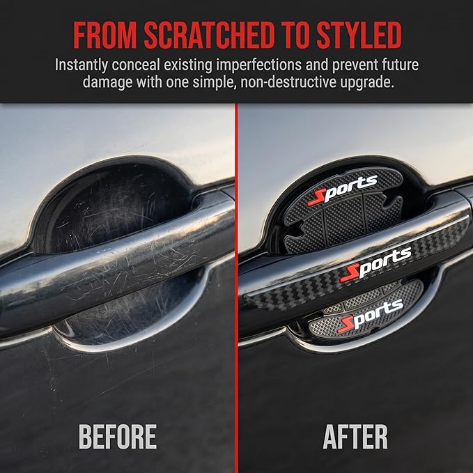 8PCS Sports Carbon Fiber Car Door Handle Protector, Anti-Scratch Door Cup Guard, Universal Door Bowl Paint Protection Sticker for Cars SUVs Trucks