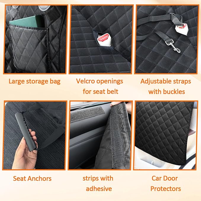 Dog Car Seat Cover for Back Seat Extender for Dogs,Hard Bottom Car Seat Cover for Dogs with Car Door Protectors, Waterproof and Scratch-Resistant Seat Covers for Cars SUV&Truck